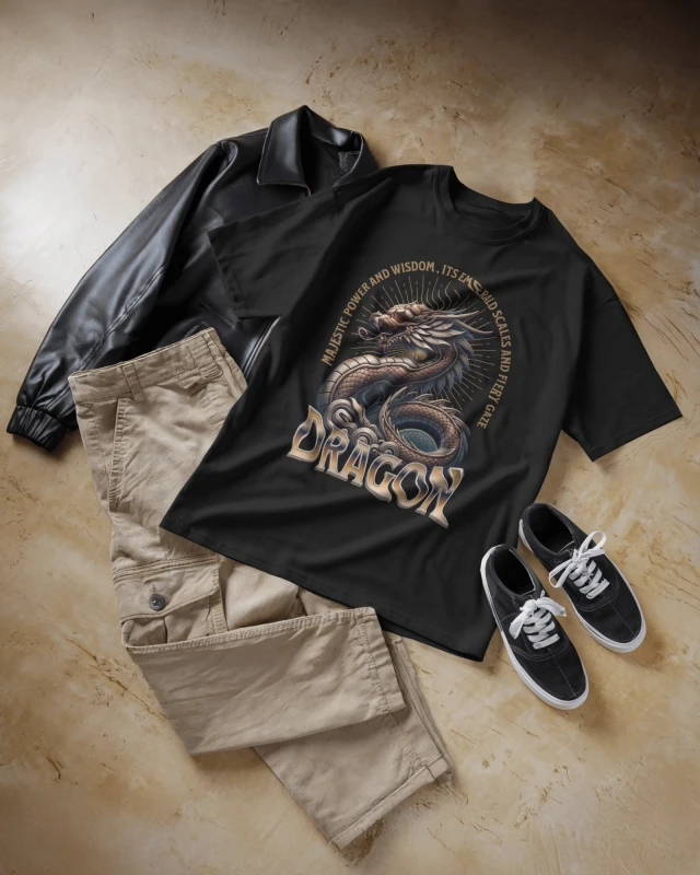 TeesWarrior Dragon Oversized Cotton Printed T-Shirt - Bold Graphic Tee for Men & Women