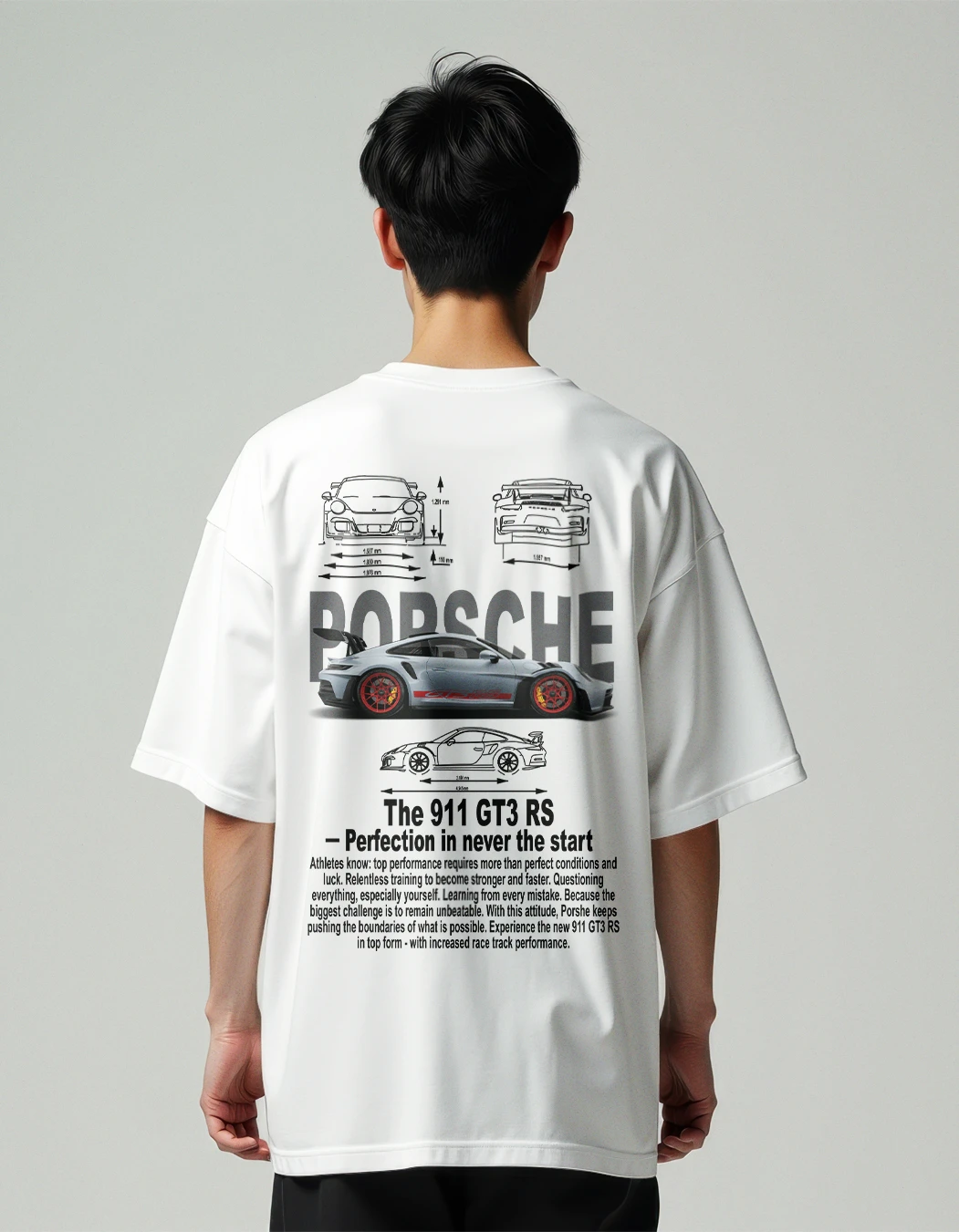 Supercar porsche printed white oversized t-shirt