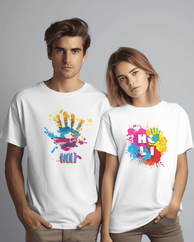 TeesWarrior Combo holi Graphic Printed 100% Cotton T-Shirt – Regular Fit, Round Neck, Half Sleeves (Pack of 2)
