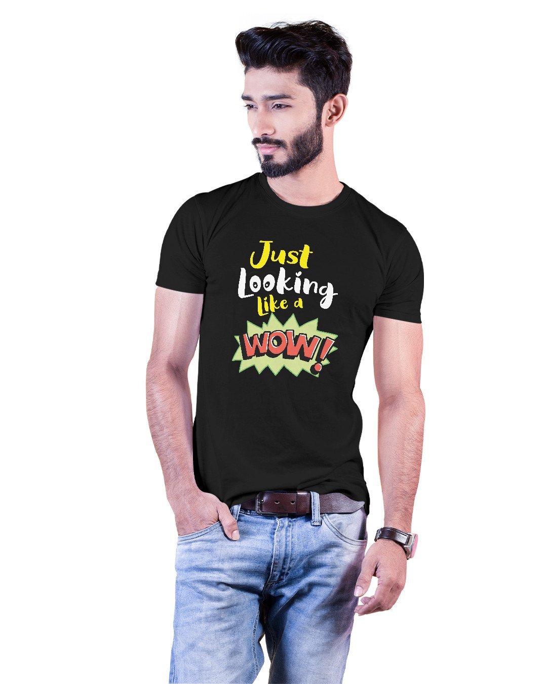 TeesWarrior Just Looking Like a Wow Graphic Printed 100% Cotton T-Shirt – Regular Fit, Round Neck, Half Sleeves