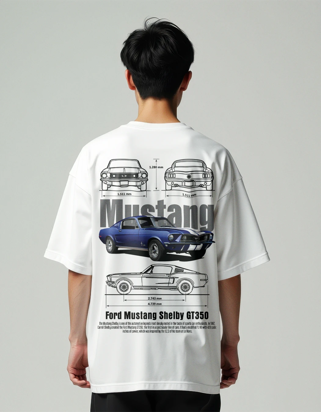 Supercar Mustang printed white oversized t-shirt
