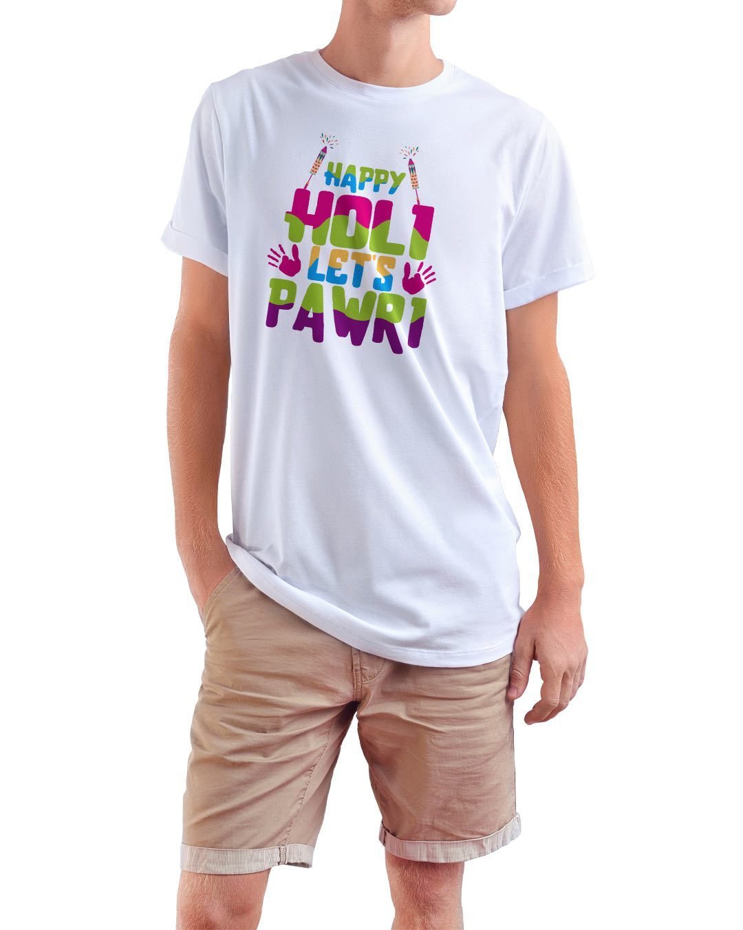 TeesWarrior Holi Graphic Printed Polyester T-Shirt – Regular Fit, Round Neck, Half Sleeves