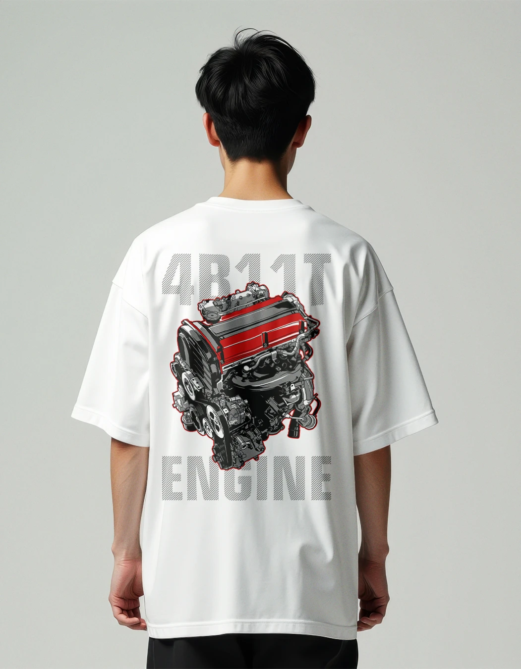 Supercar Engine printed white oversized t-shirts
