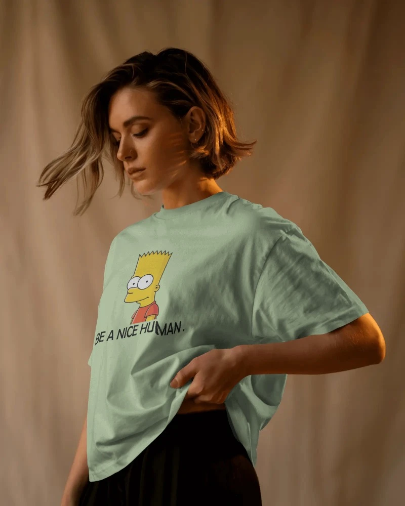 TeesWarrior Be a Nice Human Oversized T-Shirt | Positive Message Tee for Men & Women