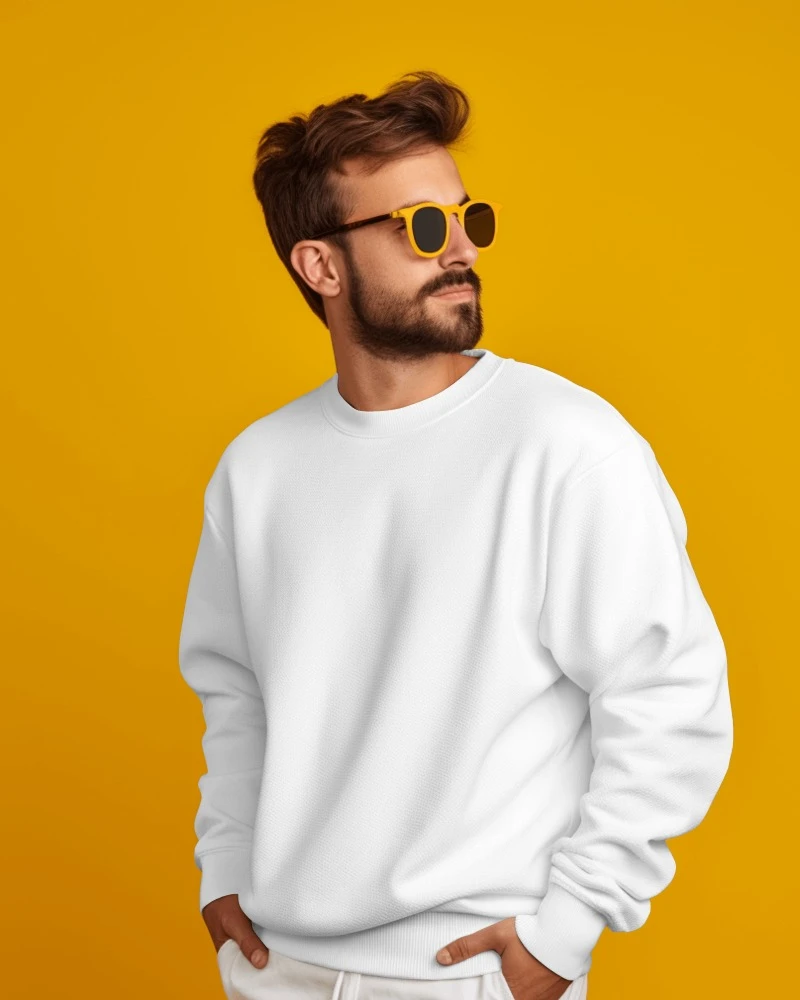 TeeWarrior Men's White Heavyweight Cotton Sweatshirt - Cozy & Durable