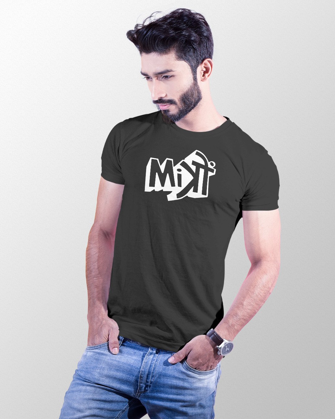 Smile Printed Round neck Black T-Shirts for Men