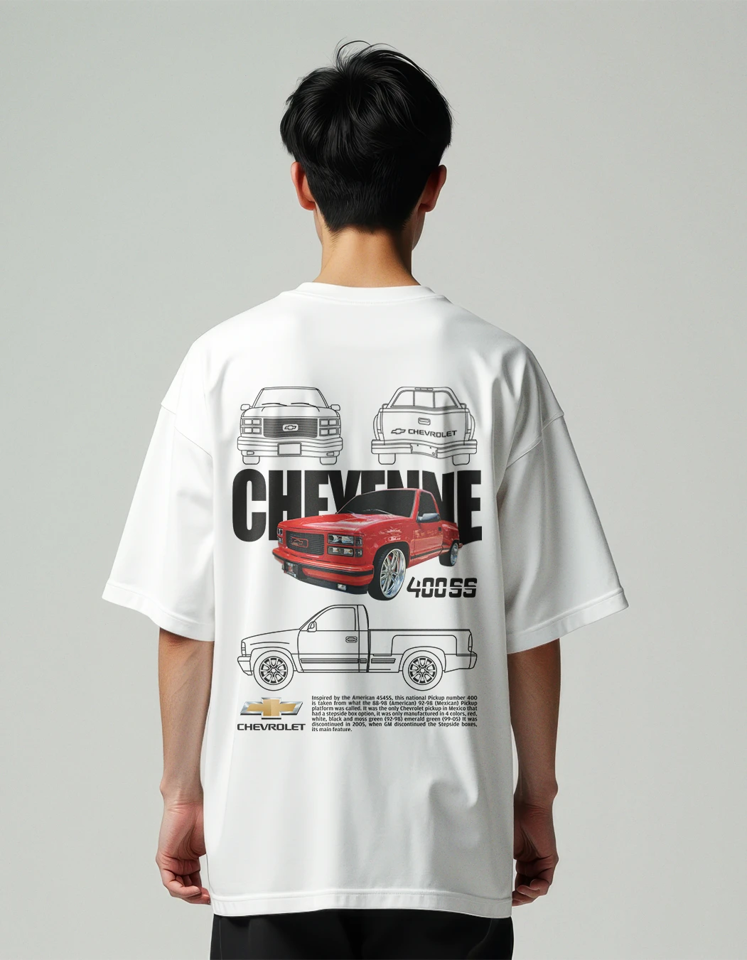 Supercar Chevrolet printed white oversized t-shirt