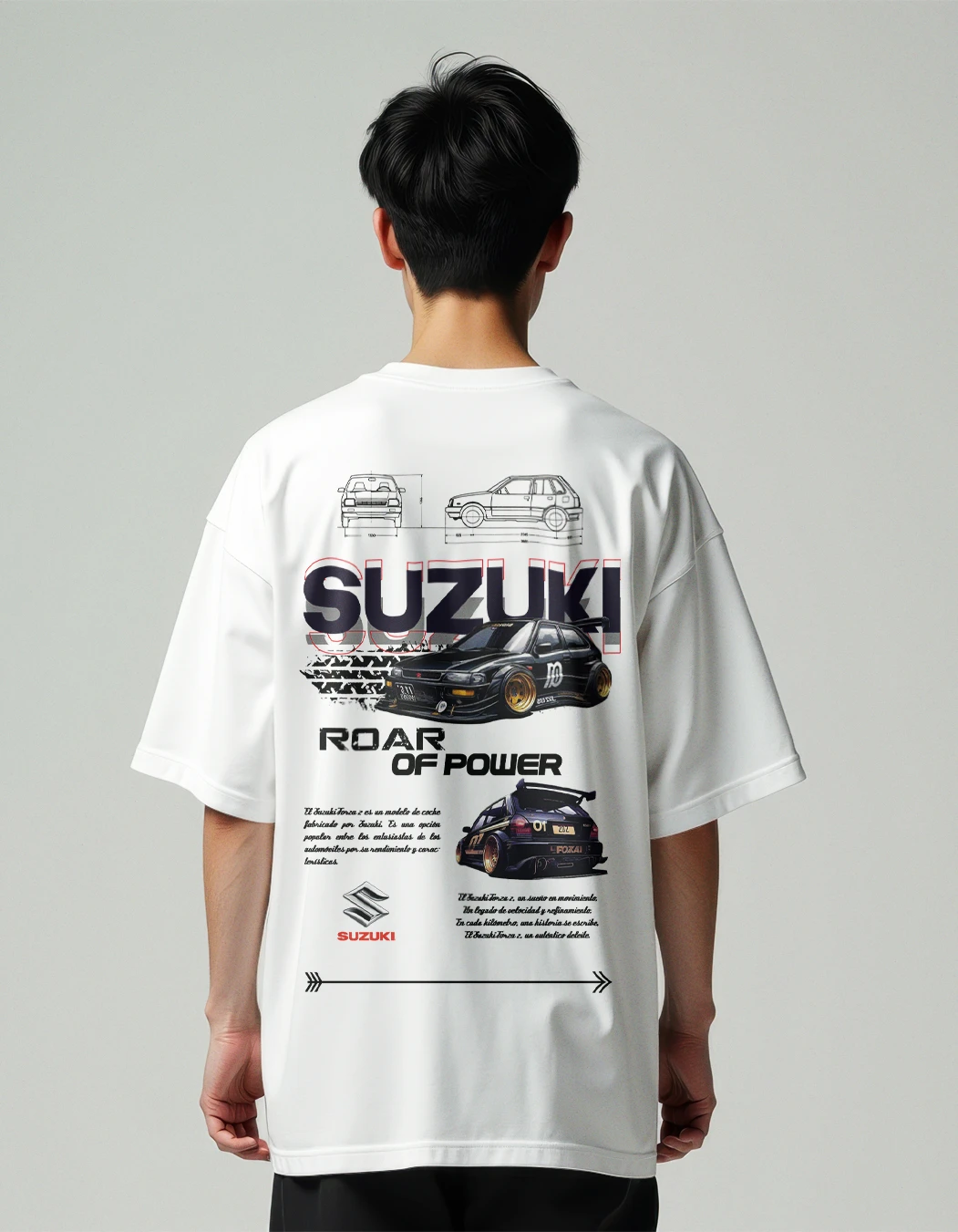 Supercar Suzuki printed white oversized t-shirt