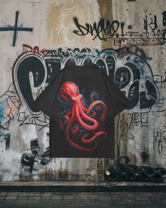 TeesWarrior Men's Black Octopus Graphic T-Shirt | Cotton Blend Half Sleeve Round Neck