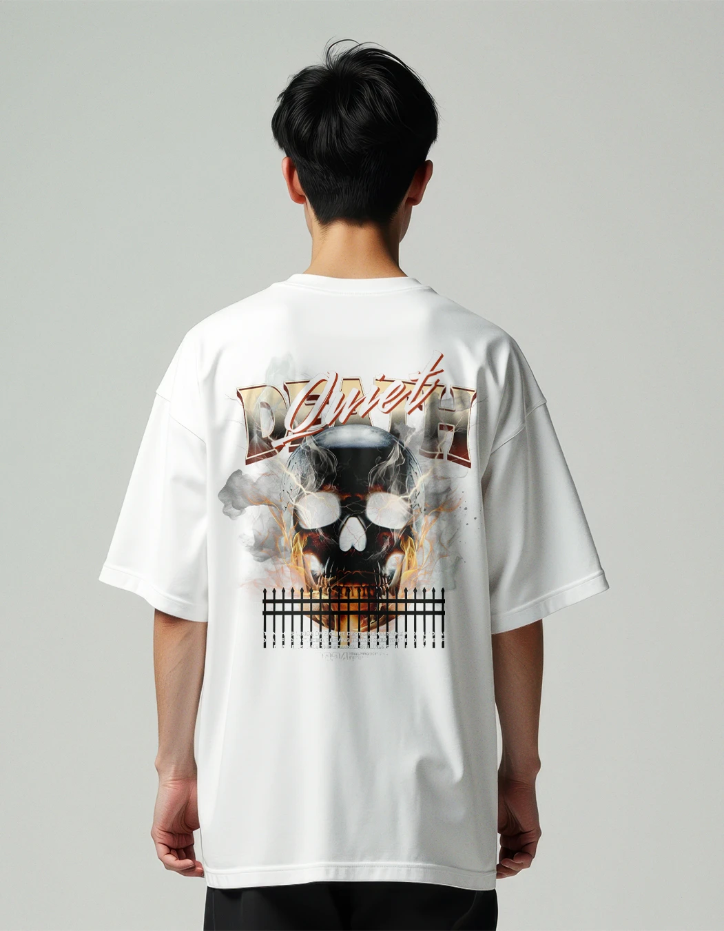 Death skull printed white oversized t-shirt