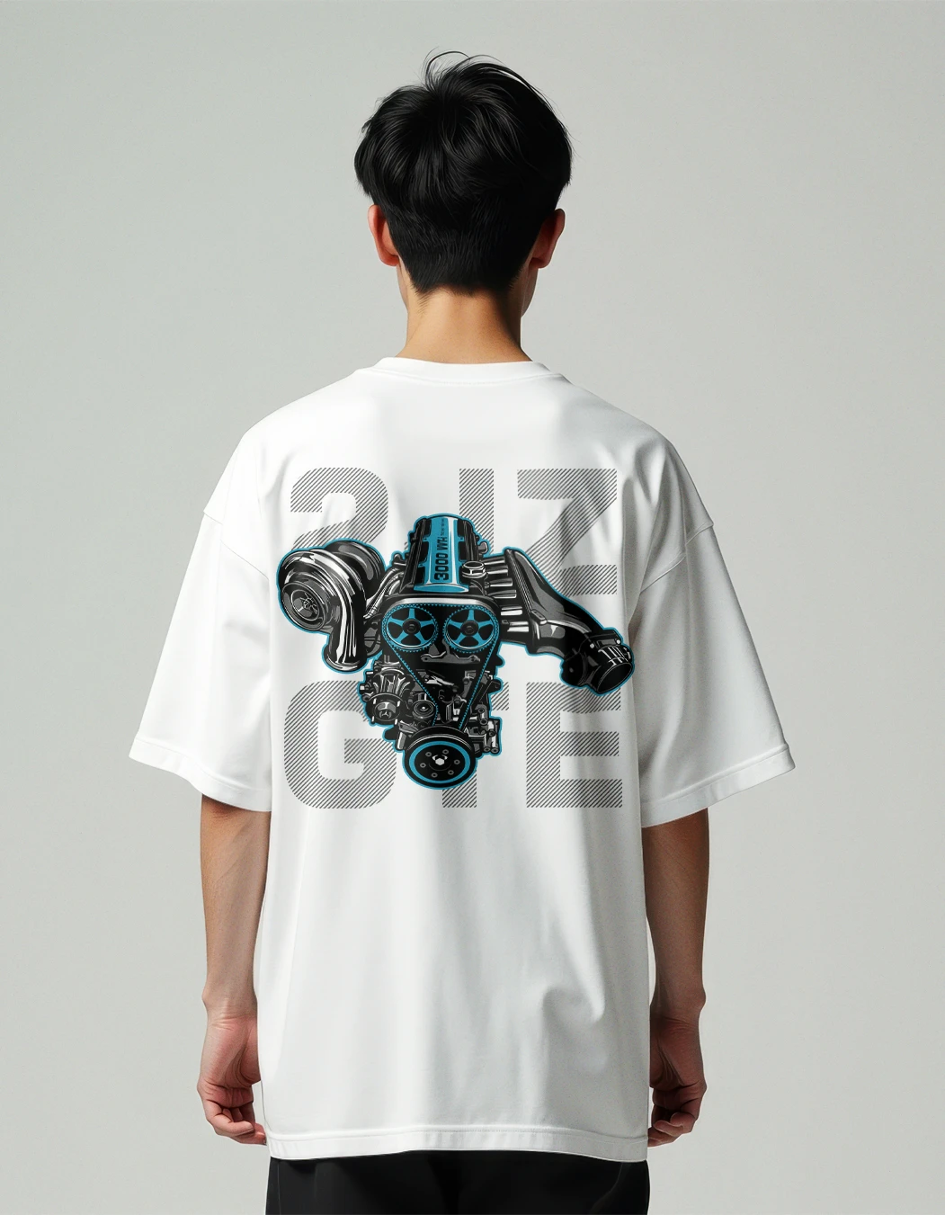 Supercar GTE engine printed white oversized t-shirt